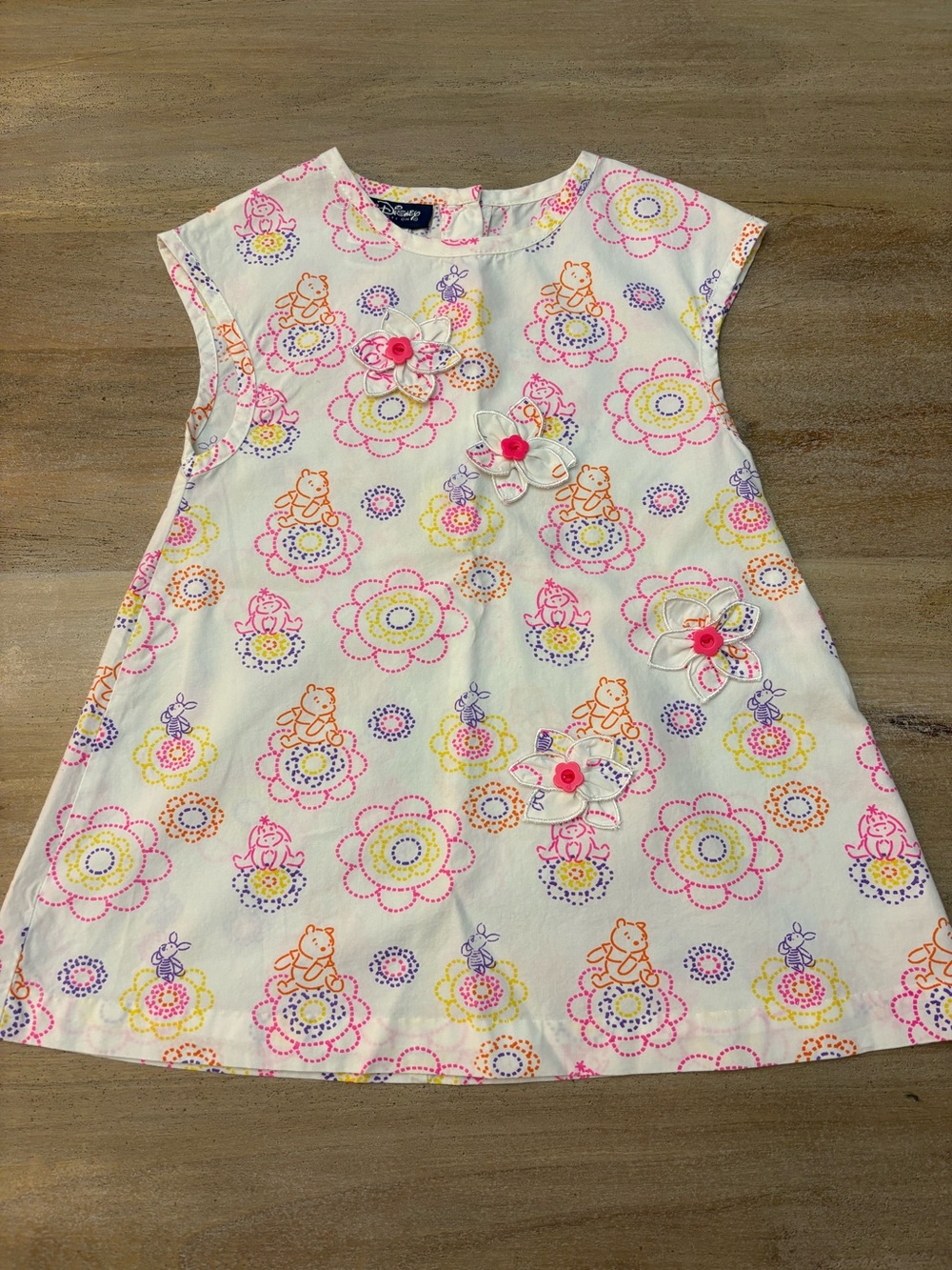 Y2K Walt Disney Winnie the Pooh Toddler Dress 3T Appliqué Floral Vintage 2000s